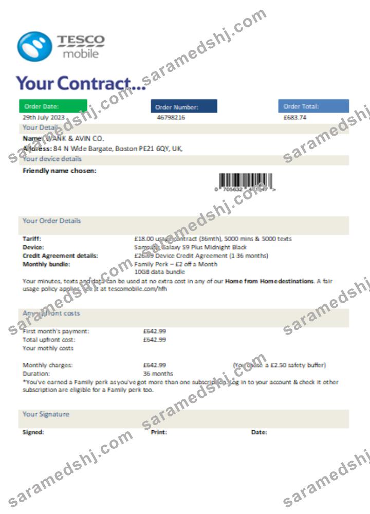 Tesco Mobile utility business bill, SCR
